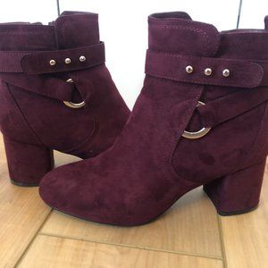 Kelly & Katie Thelma Maroon Burgundy Suede Studded Booties